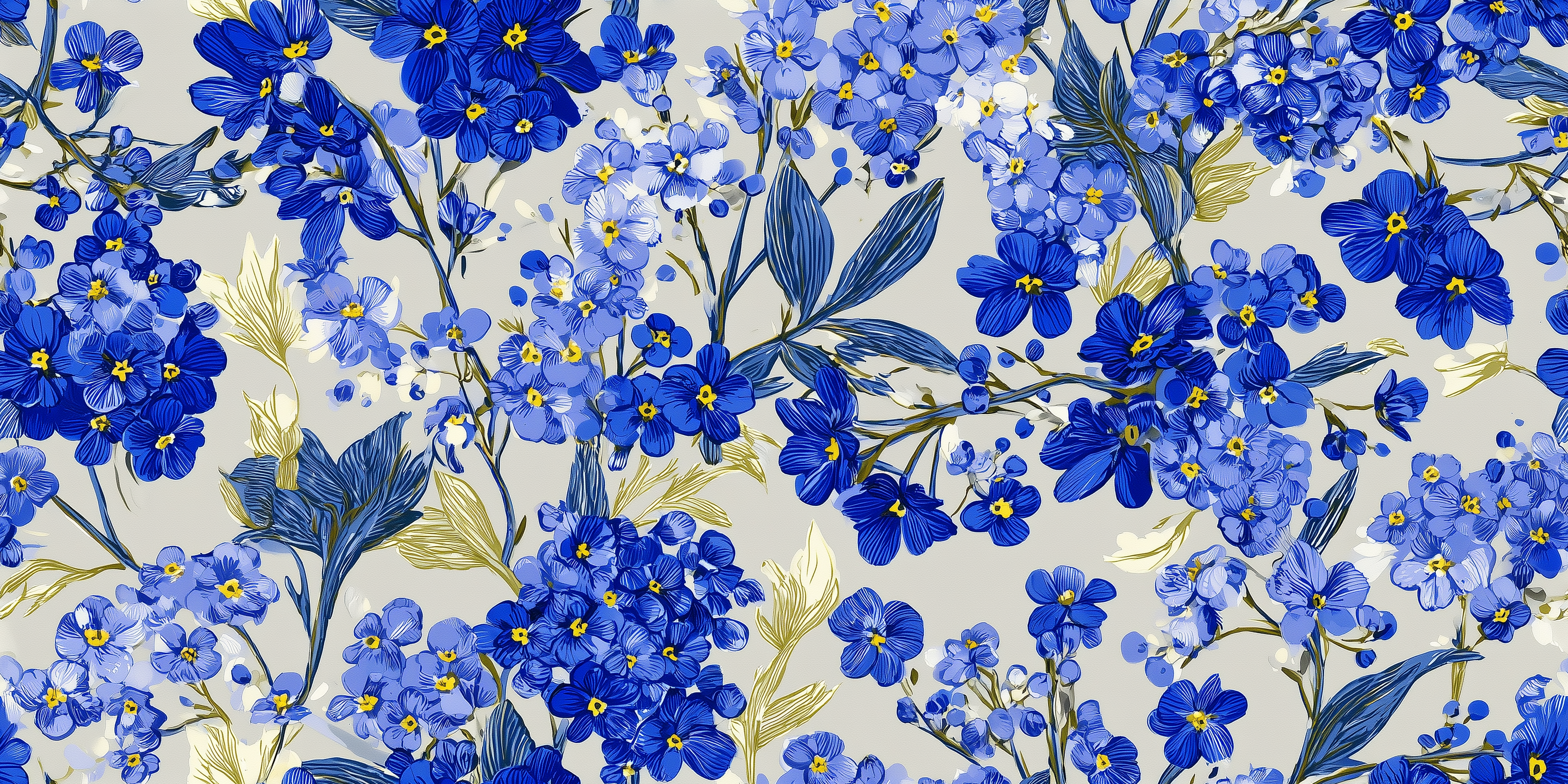 Pattern of blue flowers on a light background