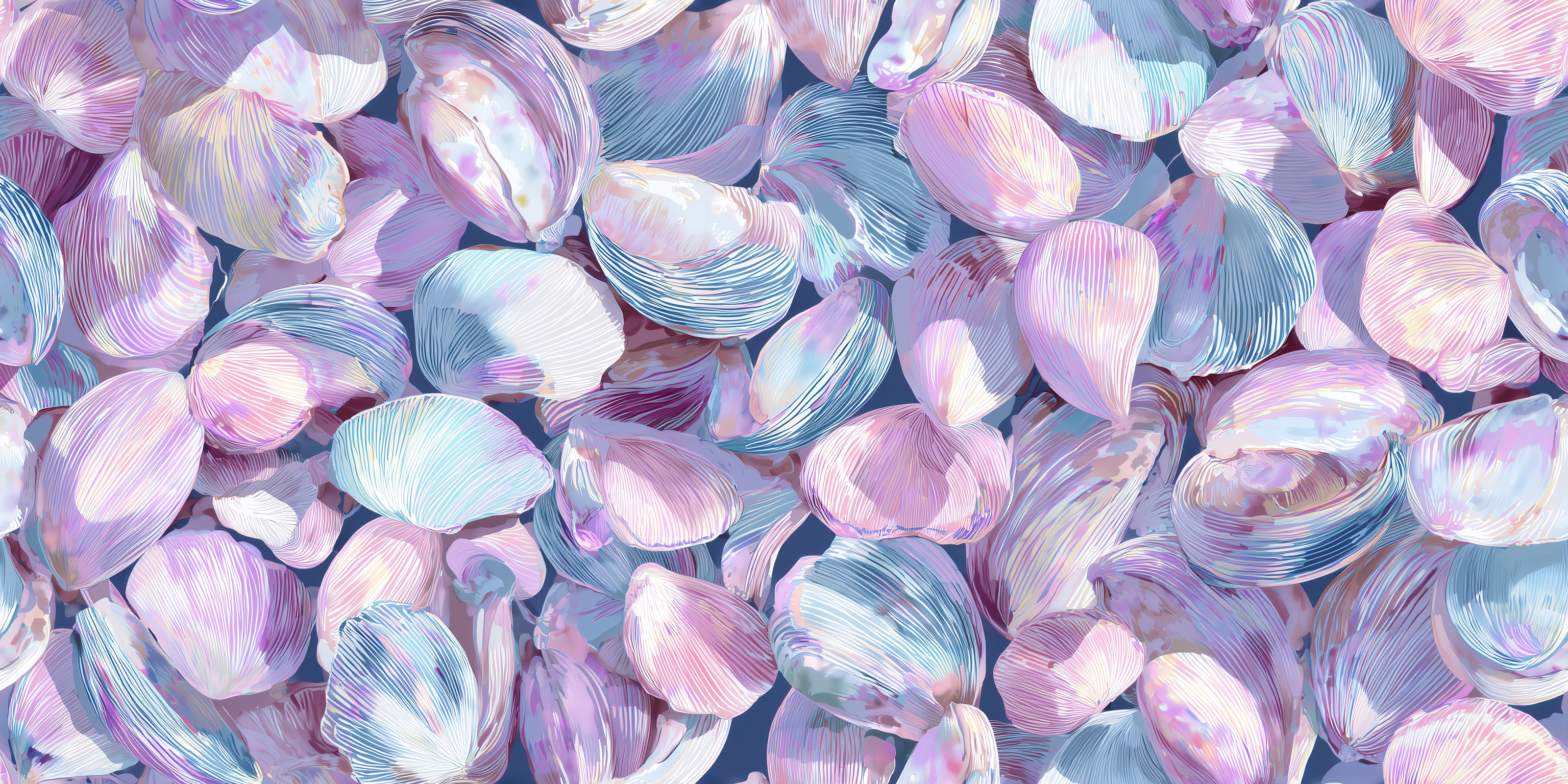Pattern of pink and blue shells on a dark background