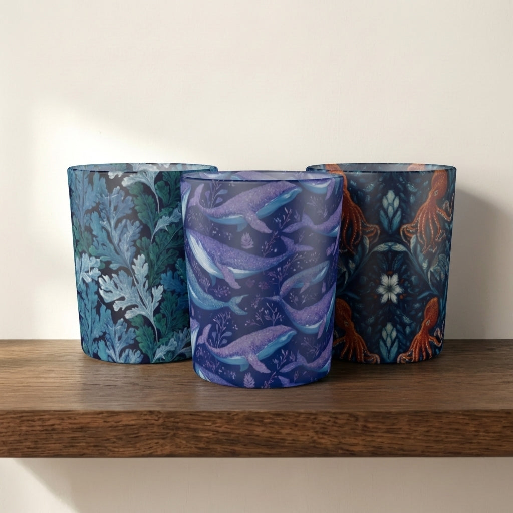 Beneath The Tides Set of 3 Glass Candle & Tea Light Holders