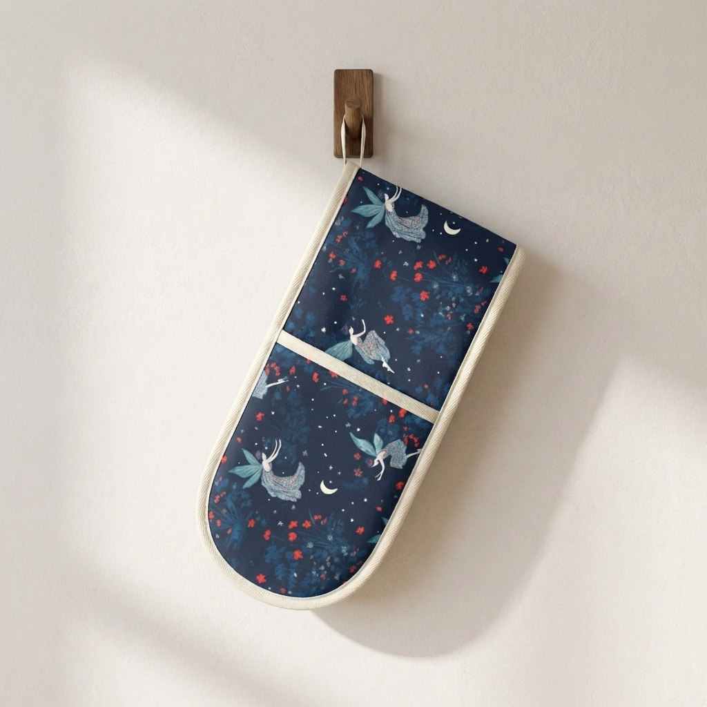 Moonlit Wings – Fairy Garden Print Cotton Double Oven Gloves