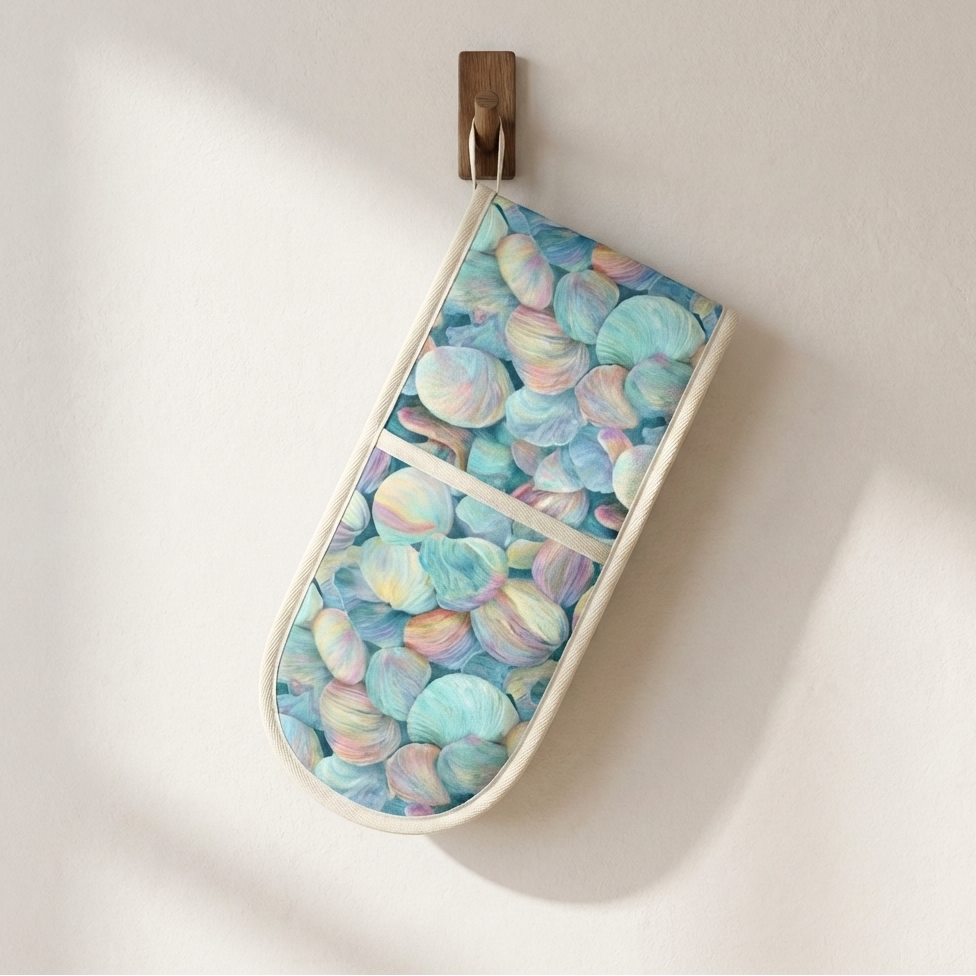 Cockles in Bloom – Cornish Shell Print Cotton Double Oven Gloves