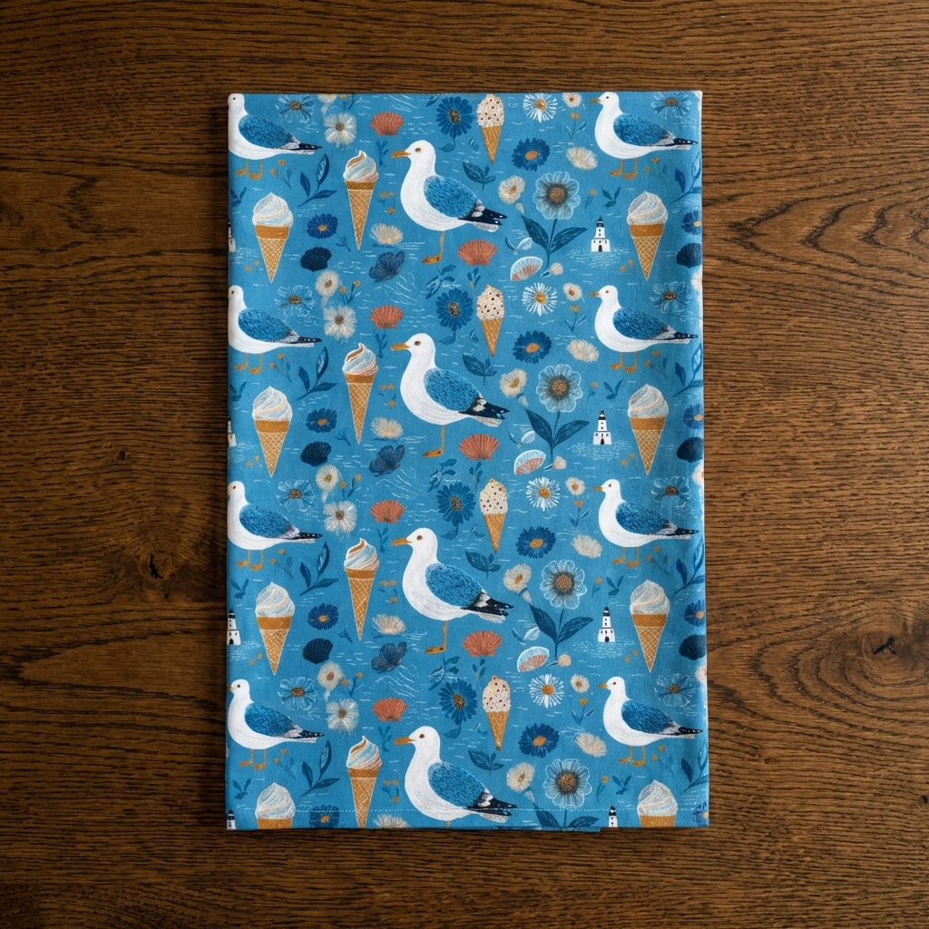 Summer Belongs to the Gulls – Cornwall Print Cotton-Linen Tea Towel