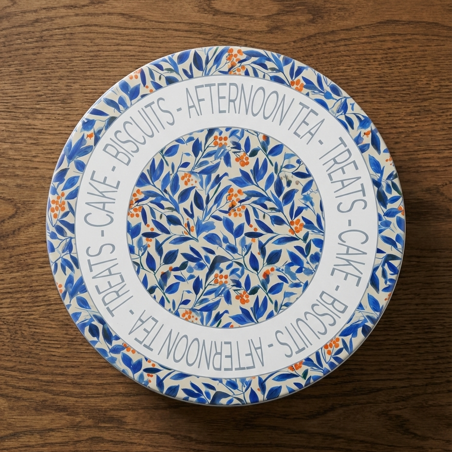 Whispering Leaves – Blue Leaf & Berry Cake Tin