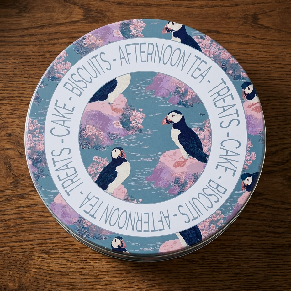 Where the Puffins Wait – Coastal Puffin Cake Tin