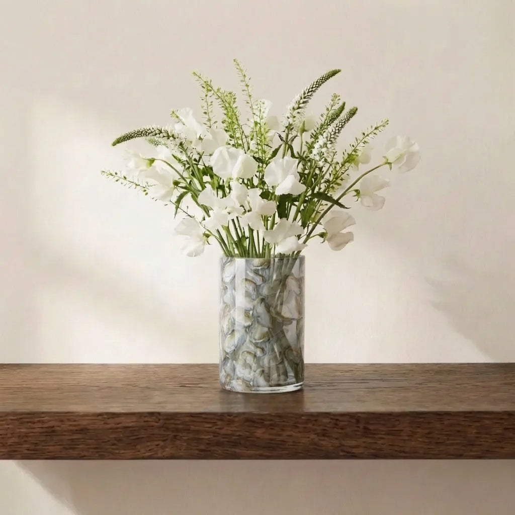 Coastal Shell Glass Vase — Season of Oysters