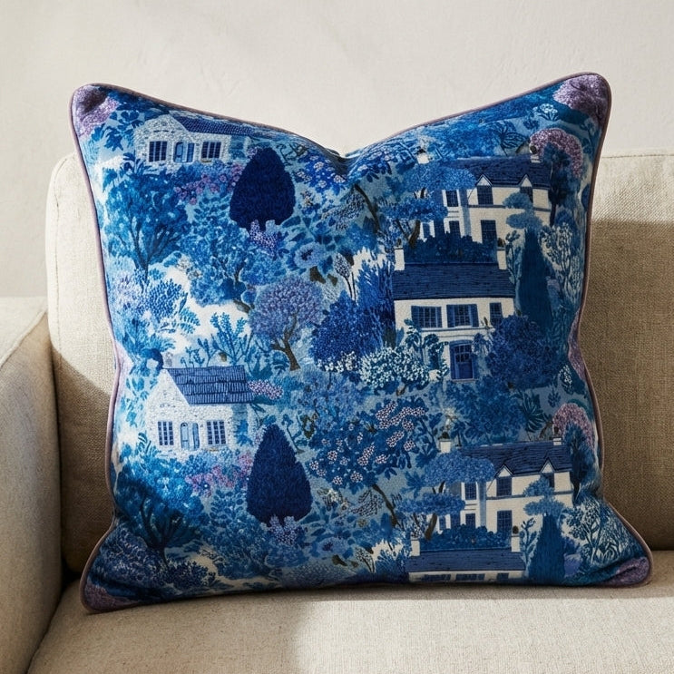 Country Garden Cushion — Cottages In The Blue Garden