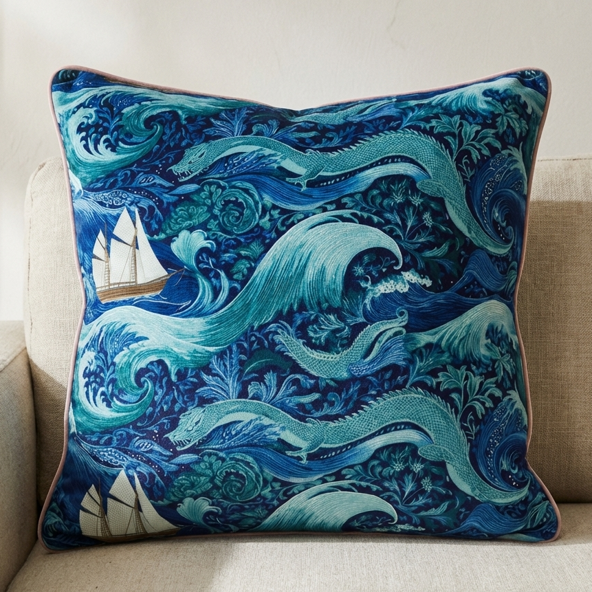 Coastal Folklore Cushion — What Lurks In Falmouth Bay