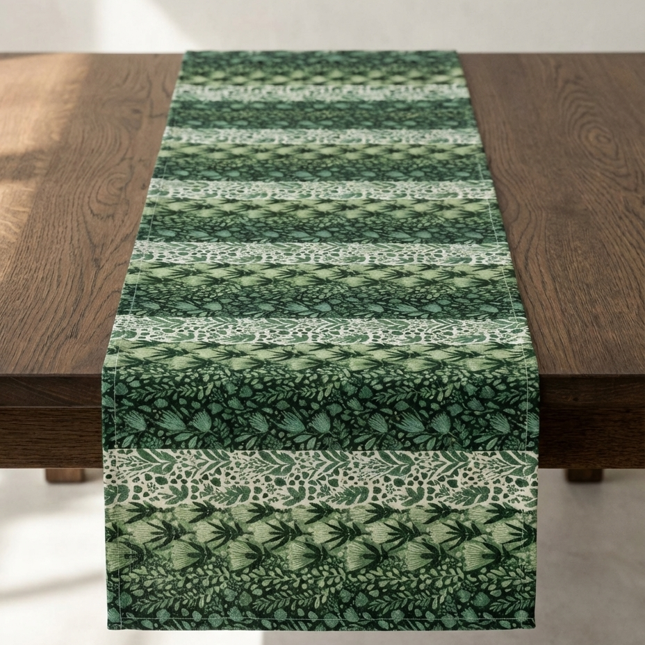 Garden in Green — Botanical Cotton-Linen Table Runner