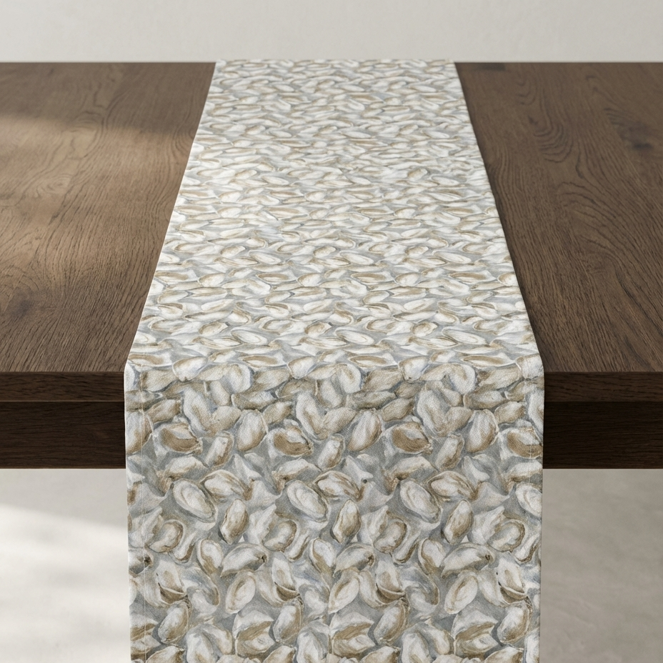 Season of Oysters — Coastal Shell Cotton-Linen Table Runner