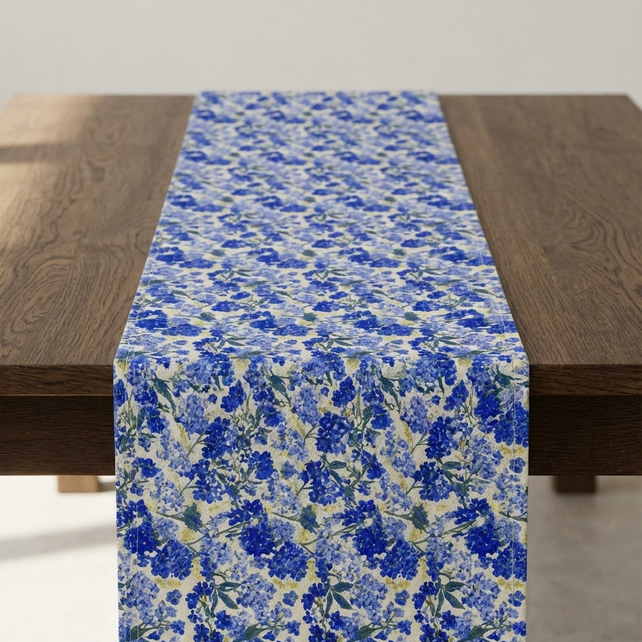 Do Not Forget Me — Floral Cotton-Linen Table Runner