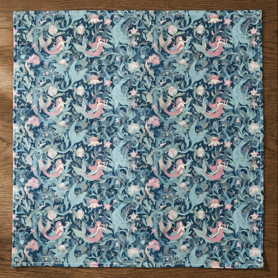 Drift Beneath – Mermaid Floral Cotton Satin Napkins