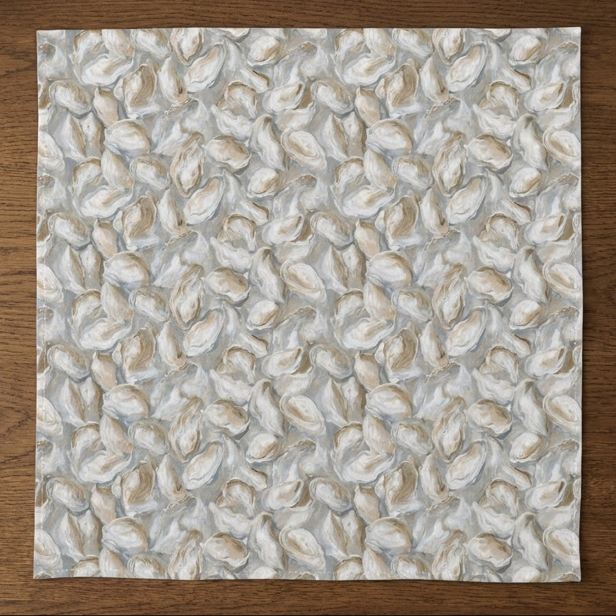 Season of Oysters – Coastal Shell Cotton Satin Napkins