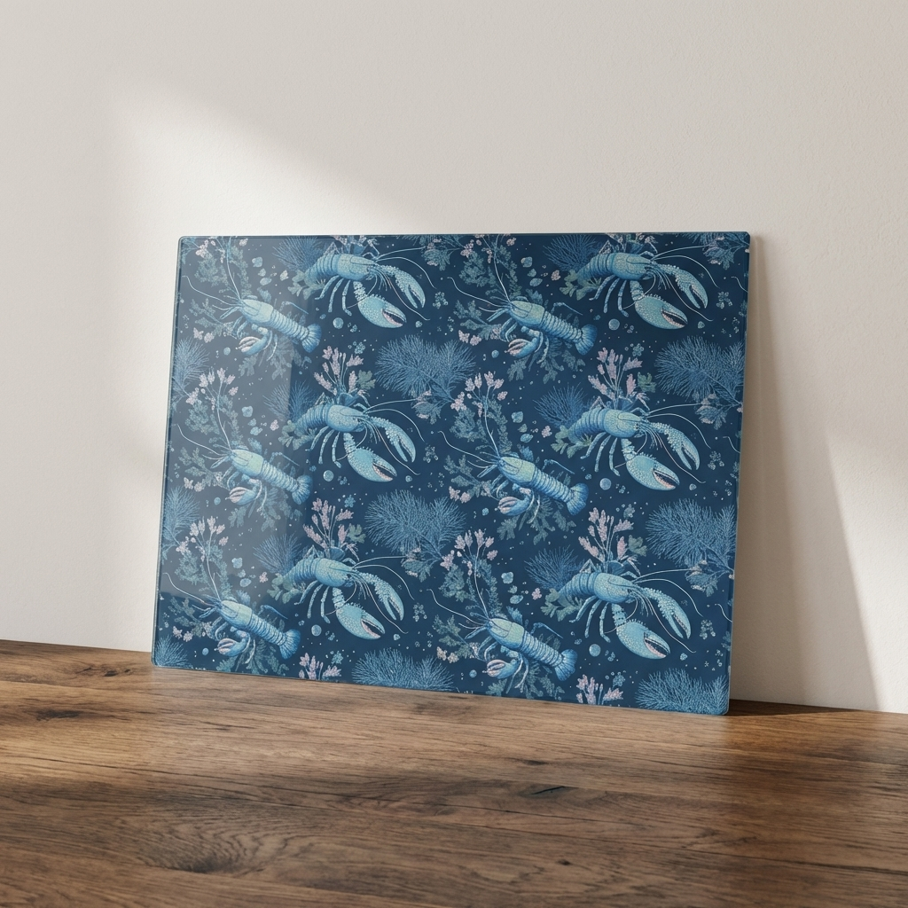 Beneath the Cornish Tides – Lobster Print Glass Worktop Saver