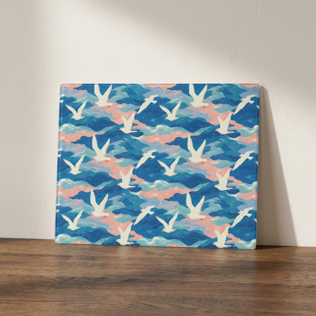 Carried on the Wind – Seagull Print Glass Worktop Saver
