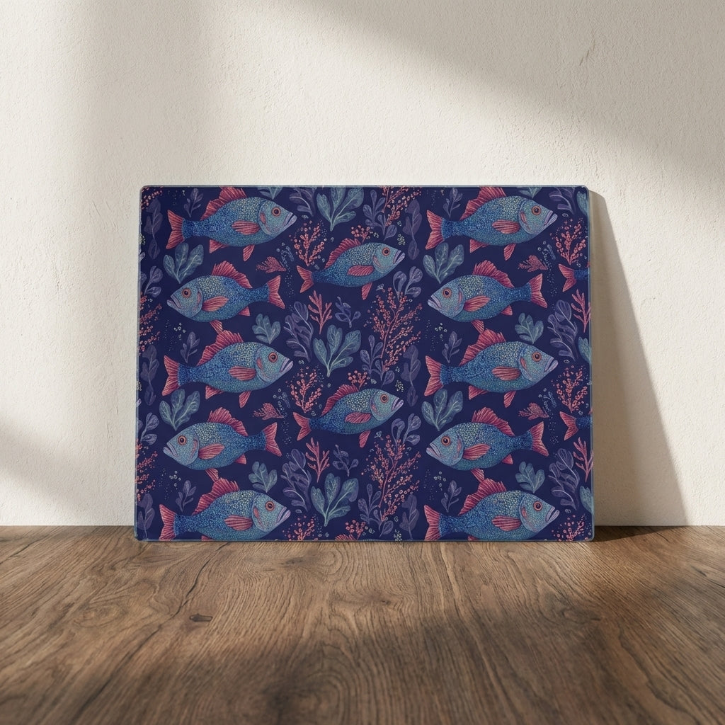 Shoals in Deep Water – Fish Print Glass Worktop Saver
