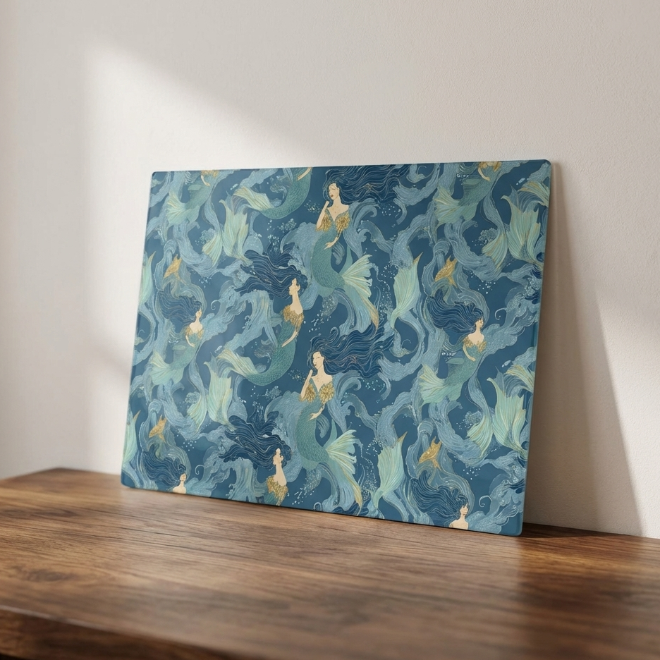 Daughters of the Deep – Mermaid Print Glass Worktop Saver
