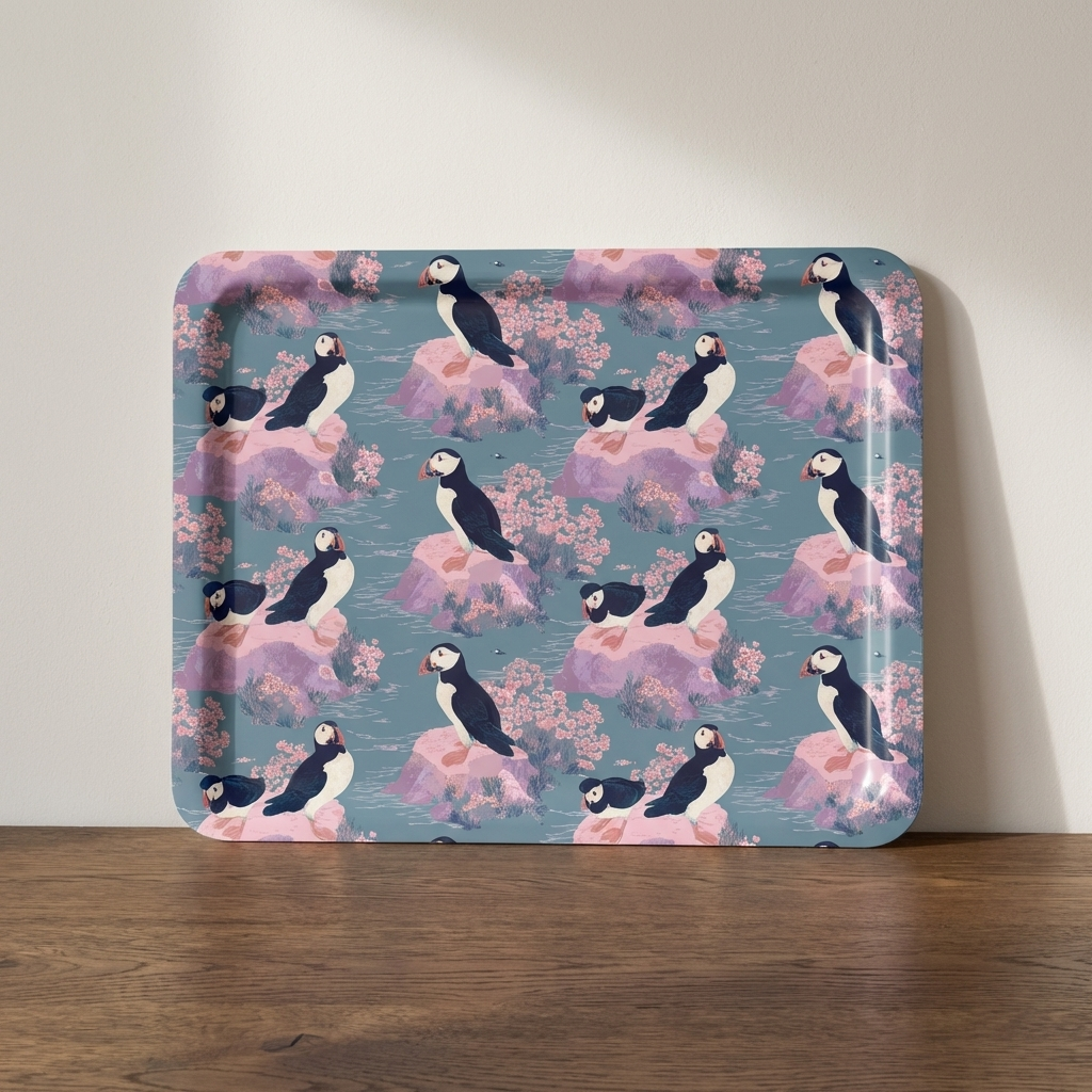 Where the Puffins Wait – Coastal Puffin Tea Tray