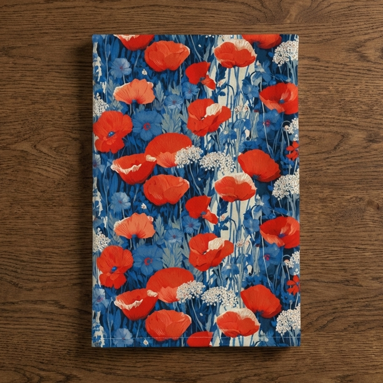 Where Poppies Run to Sea – Cotton-Linen Tea Towel