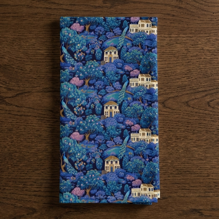 The Night Garden – Peacock Garden Print Cotton-Linen Tea Towel
