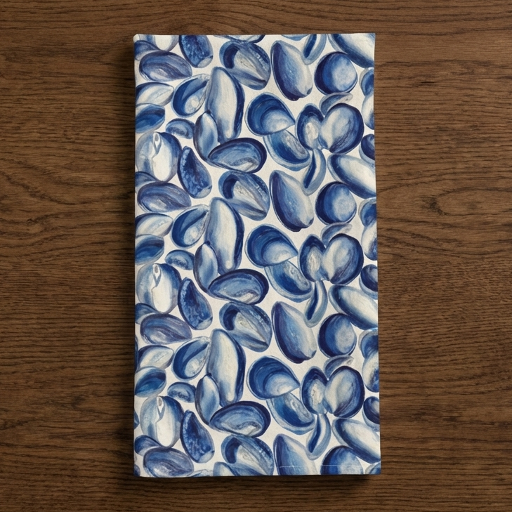 Tide-worn Mussels – Cornish Mussels Print Cotton-Linen Tea Towel