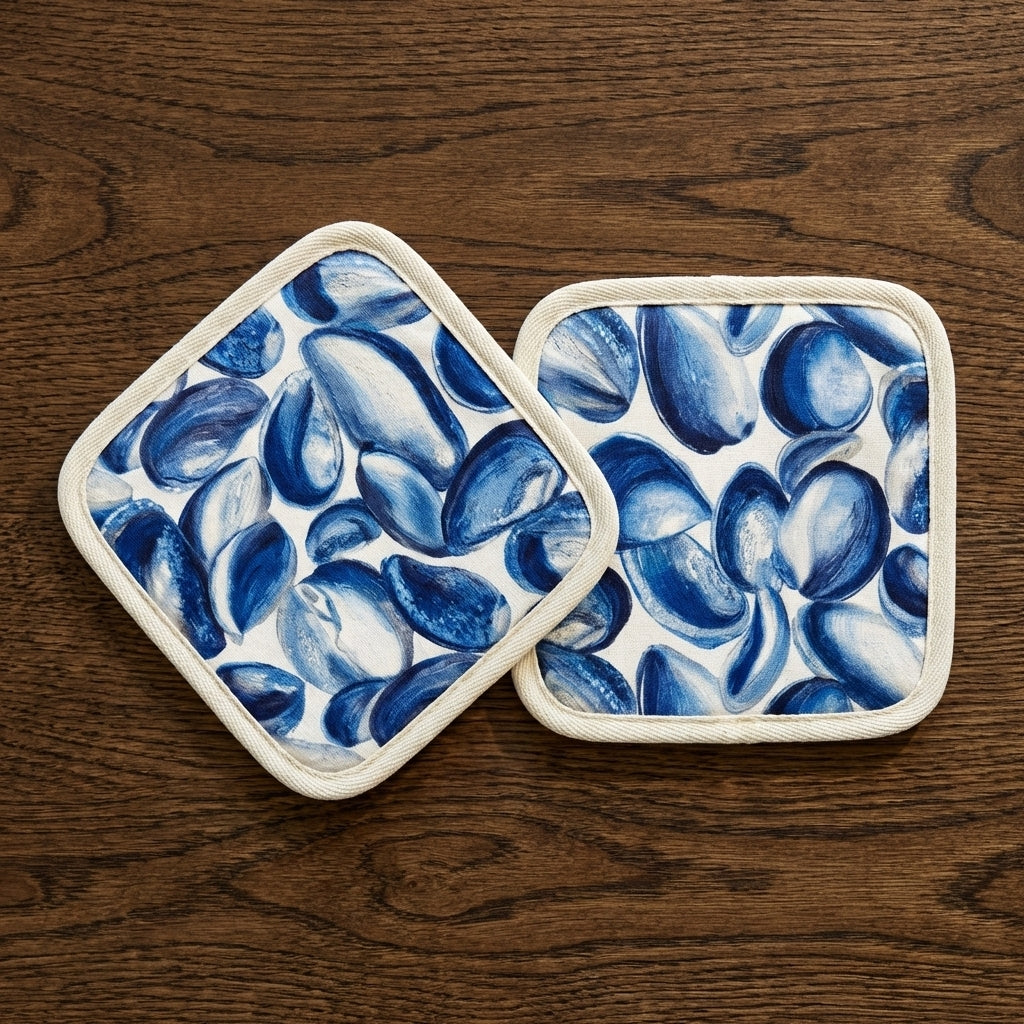 Tide-worn Mussels – Cornish Shell Print Cotton Hot Dish Pads