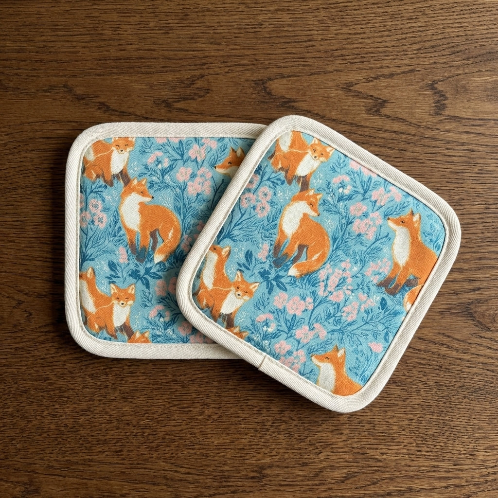 Learning the Wild – Fox Print Cotton Hot Dish Pads