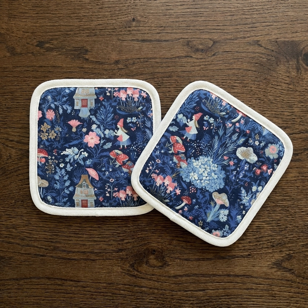 Where the Small Folk Dwell – Cornish Pixie Print Cotton Hot Dish Pads
