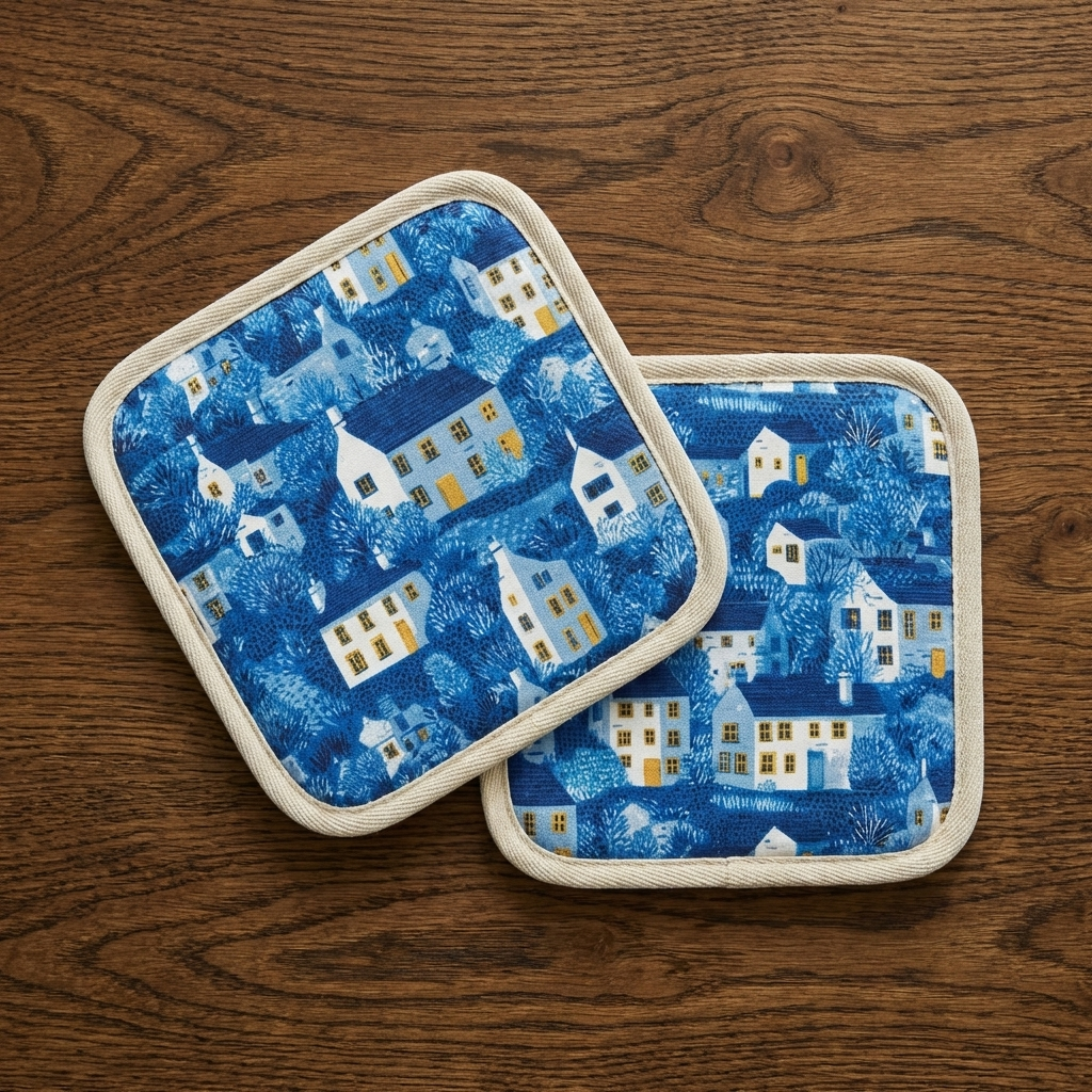 Home Above the Water – Seaside Houses Print Cotton Hot Dish Pads