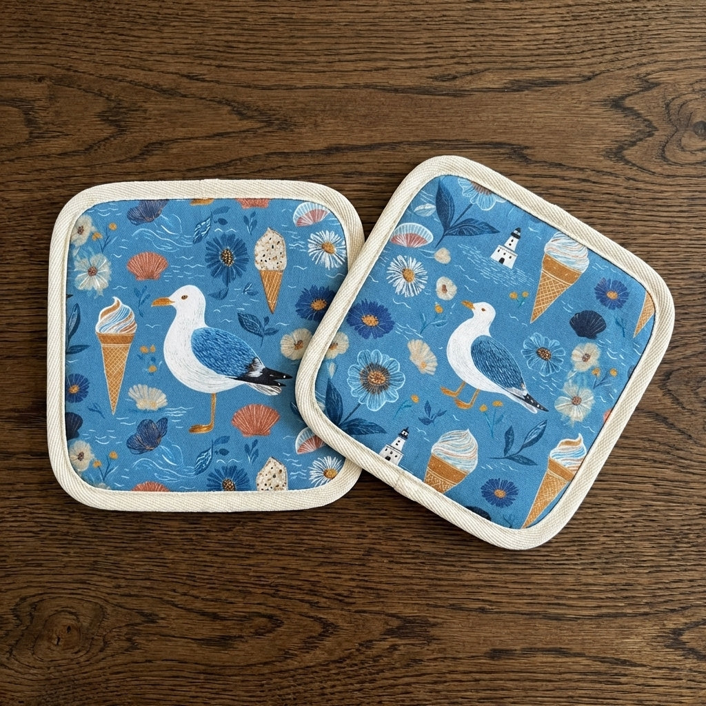 Summer Belongs to the Gulls – Seaside Print Cotton Hot Dish Pads