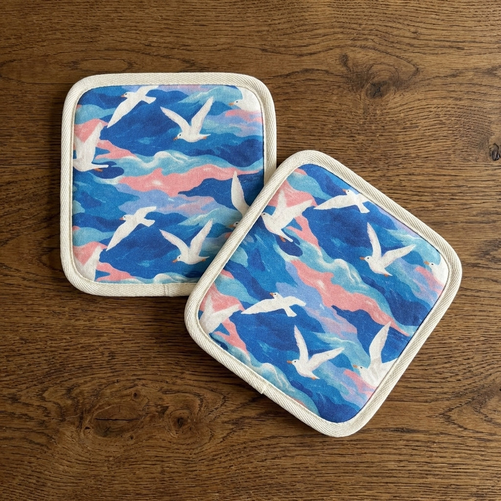 Carried on the Wind – Seagull Print Cotton Hot Dish Pads