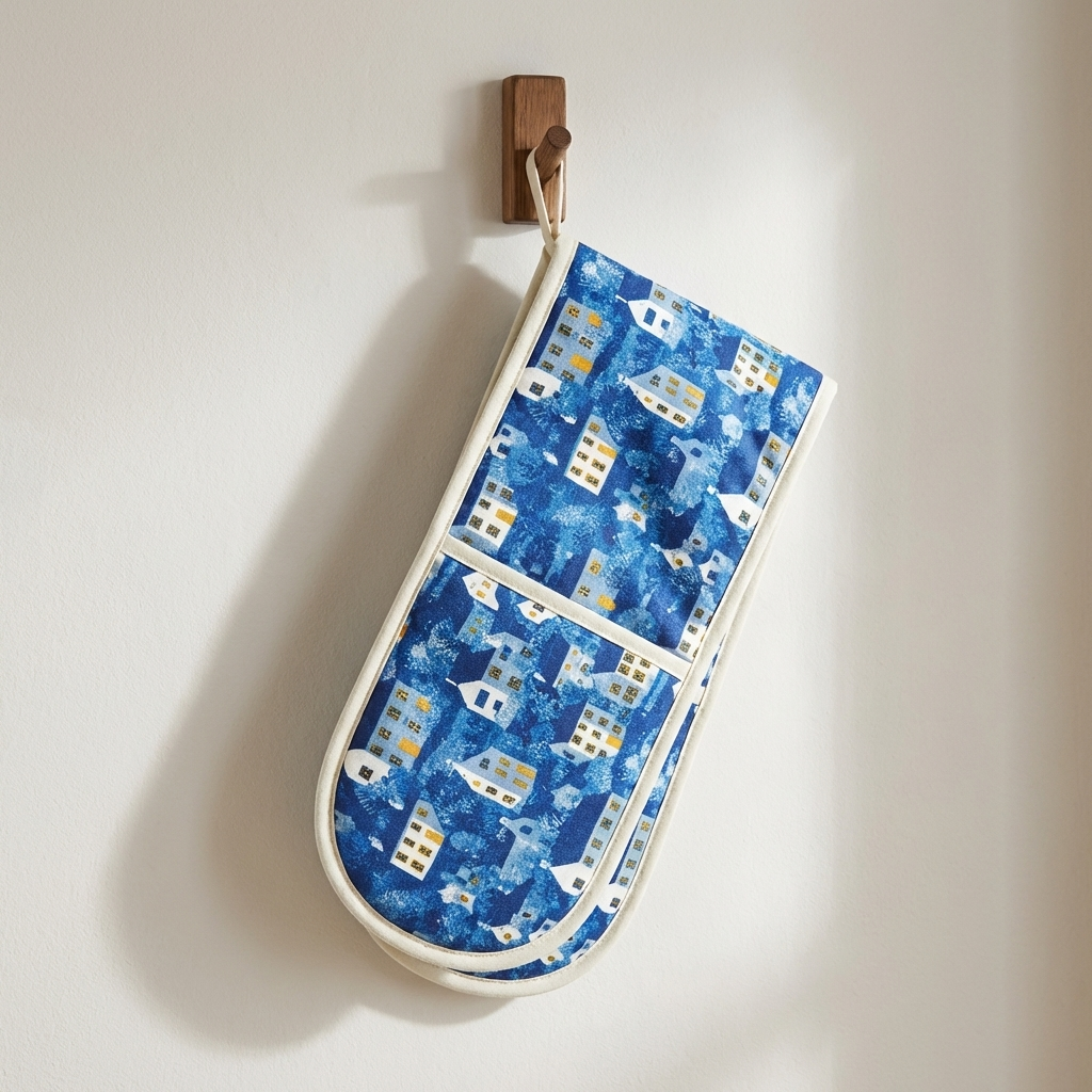 Home Above the Water – Seaside Houses Print Cotton Double Oven Gloves