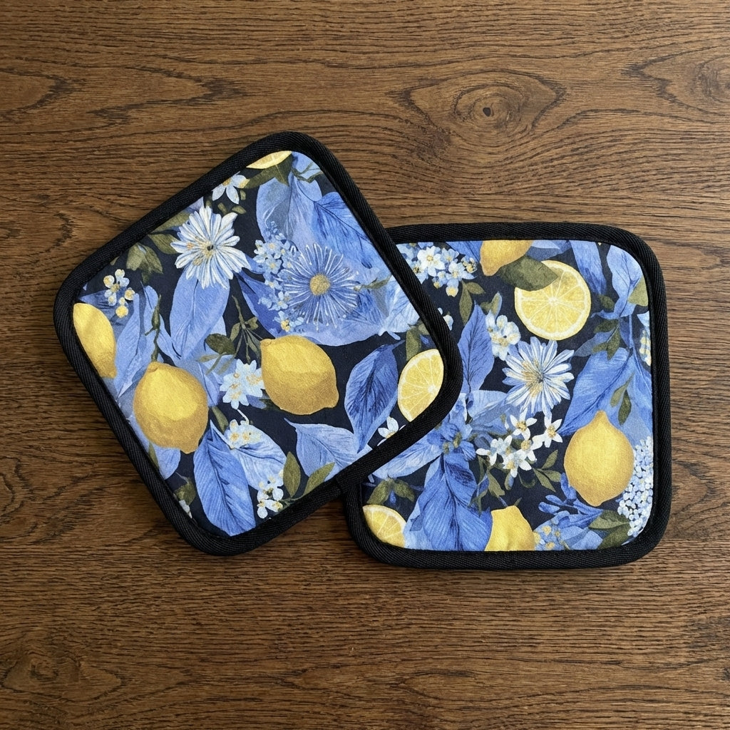 Golden Rind – Lemon Botanical Print Cotton Hot Dish Pads