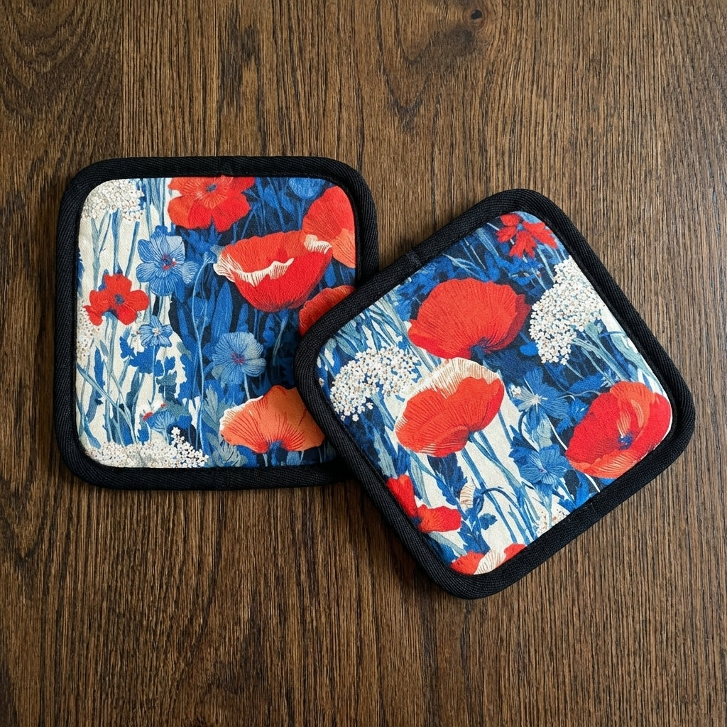 Where Poppies Run to Sea – Polly Joke Inspired Cotton Hot Dish Pads