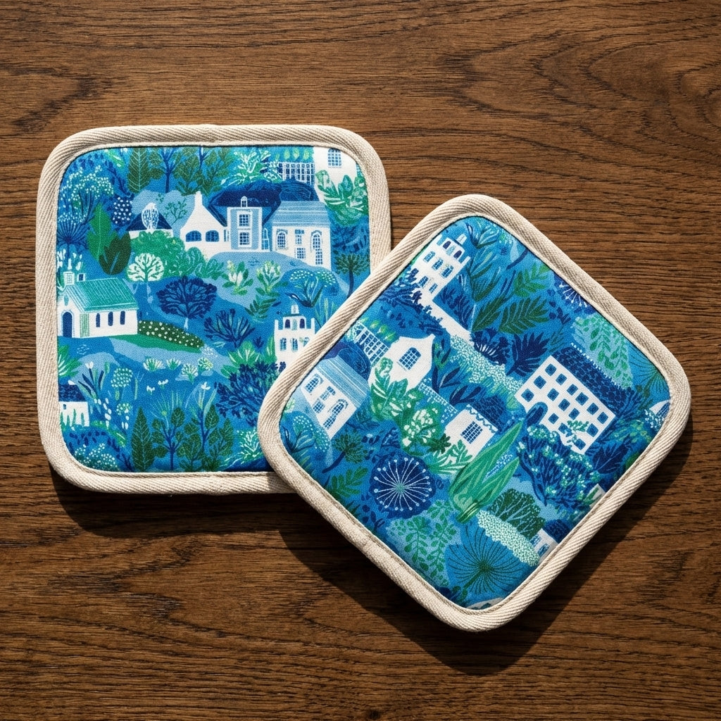 Paths Between Houses – Garden Estate Print Cotton Hot Dish Pads